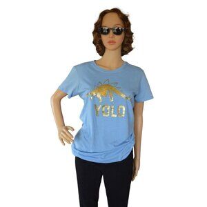 NWOT Natural History Museum YOLO Dinosaur Graphic T-Shirt Womens XL Light Blue G